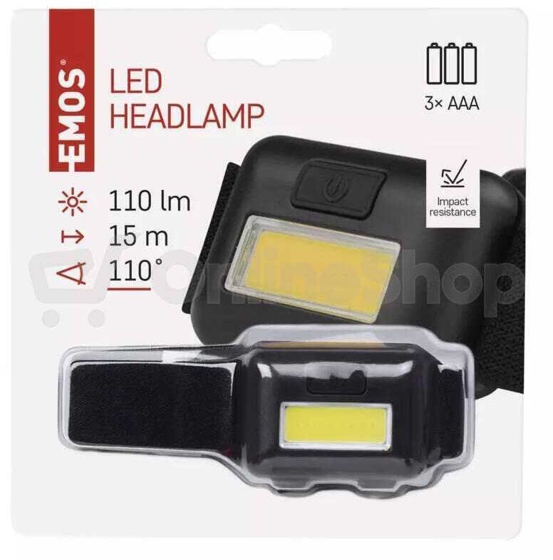 Emos COB LED čelovka P3537, 110 lm, 3× AAA