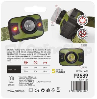 Emos CREE LED čelovka P3539, 330 lm, 200 m, 3× AAA