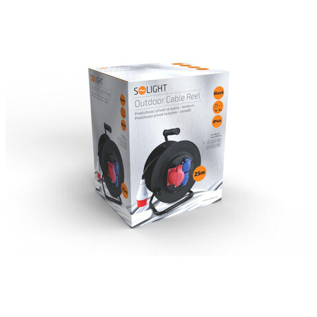 Solight prodlužovací přívod - na bubnu, zásuvky 400V + 230V, 25m kabel guma-neopren 5x1,5mm2, IP44