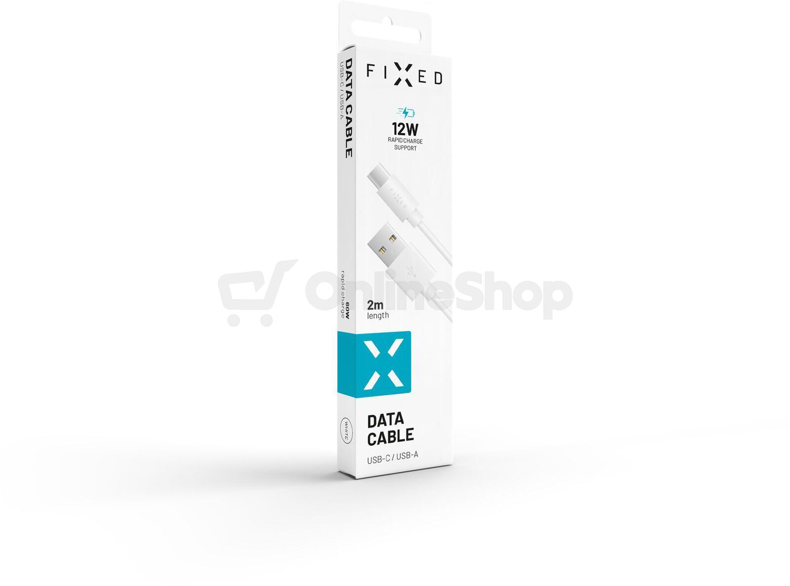 Dlouhý datový a nabíjecí kabel FIXED s konektory USB/USB-C, USB 2.0, 2 metry, bílý