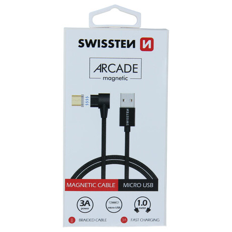 MAGNETICKÝ TEXTILNÍ DATOVÝ KABEL SWISSTEN ARCADE USB / MICRO USB 1,2 M ČERNÝ