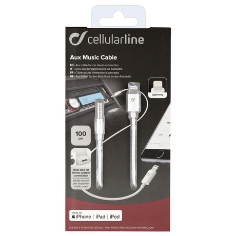 Audio kabel Cellularline Aux Music Cable, konektory Ligtning + 3,5 mm jack, MFI certifikace, bl