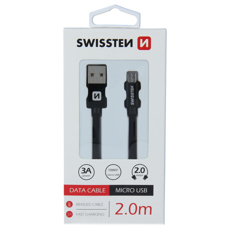 Textilní micro USB kabel SWISSTEN 71522301, 2,0 m, černý