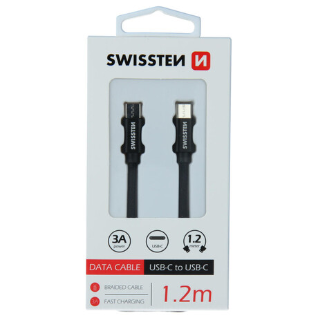 DATOVÝ KABEL SWISSTEN TEXTILE USB-C / USB-C 1,2 M ČERNÝ