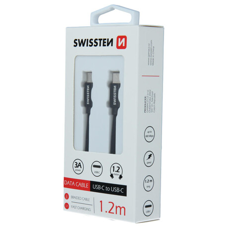 DATOVÝ KABEL SWISSTEN TEXTILE USB-C / USB-C 1,2 M ČERNÝ