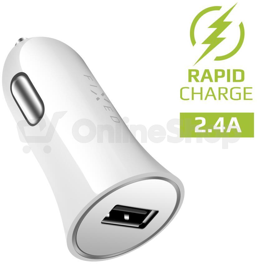 Set autonabíječky FIXED s USB výstupem a USB/Lightning kabelu, 1 metr, MFI certifikace, 12W, bílá