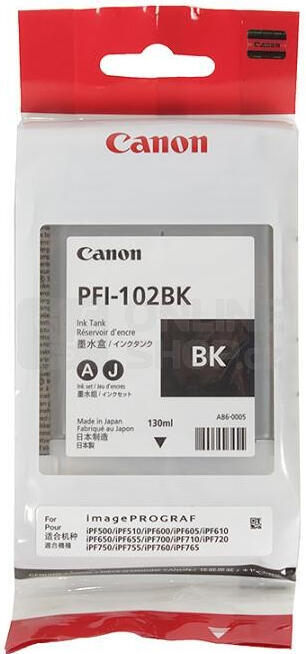 Inkoustová náplň Canon PFI-102Bk, 130ml  originální - černá
