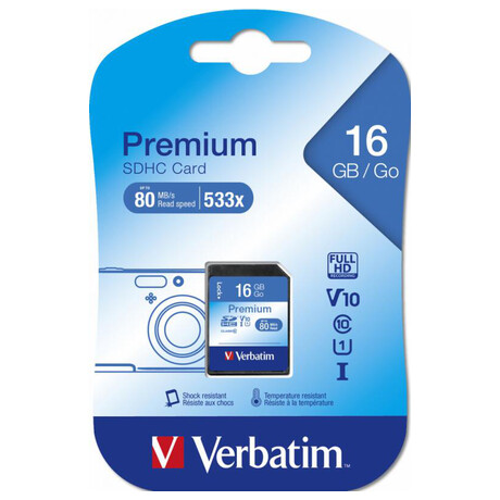 Pamov karta Verbatim Premium SDHC 16GB UHS-I V10 U1 (80R/10W)