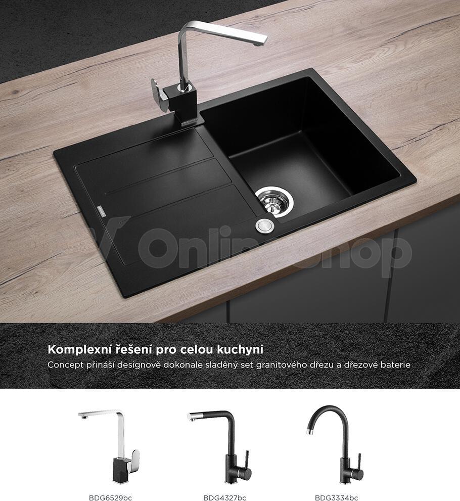 SET Dřez Concept DG10C45bc Cubis granitový černý + Dřezová baterie Concept BDG4327bc granit černá