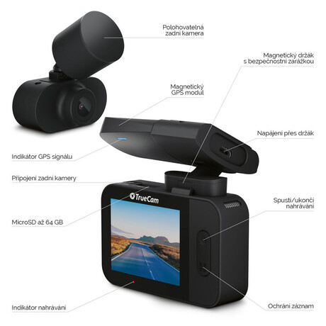 Autokamera TrueCam M7 GPS Dual (s detekcí radarů)