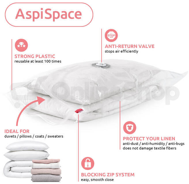 Sada 2ks vakuových úložných sáčků Compactor Bag Aspispace M 70 litrů, 55 x 90 cm