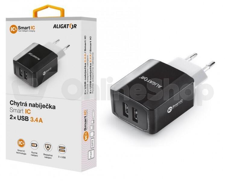 Nabíječka ALIGATOR CHS0002 3.4A, 2xUSB, smart IC, černá