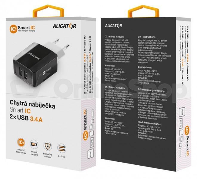 Nabíječka ALIGATOR CHS0002 3.4A, 2xUSB, smart IC, černá