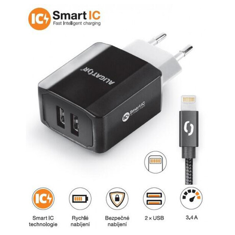 Aligator CHS0001 3.4A, 2xUSB, smart IC, černá, USB kabel pro iPhone/iPad 2A (foto 5)