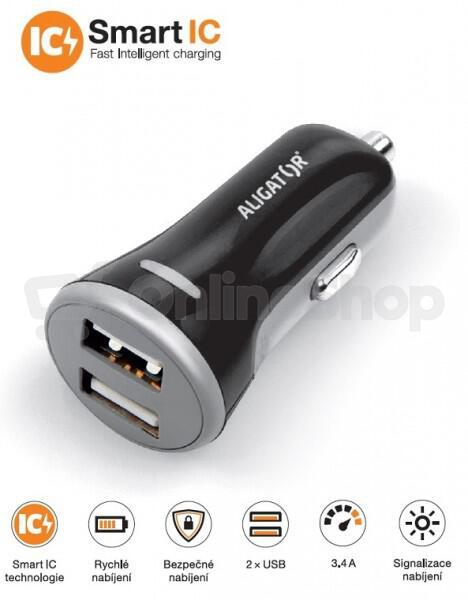 Nabíječka ALIGATOR CHS0005 do auta 3.4A, 2xUSB, smart IC, černá