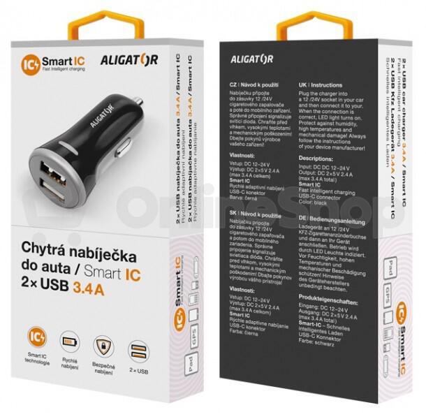 Nabíječka ALIGATOR CHS0005 do auta 3.4A, 2xUSB, smart IC, černá