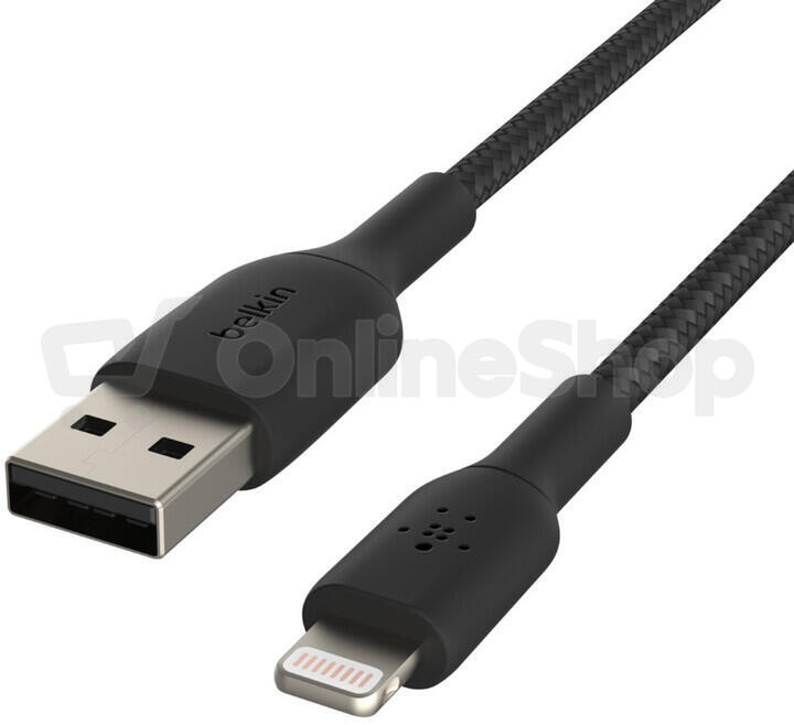Belkin kabel oplétaný USB-A - Lightning, 1m, černý (CAA002bt1MBK)