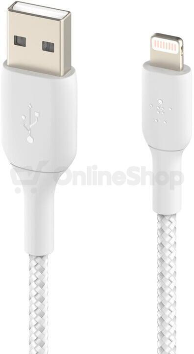 Belkin kabel oplétaný USB-A - Lightning, 1m, bílý (CAA002bt1MWH)