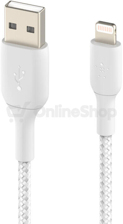 Belkin kabel oplétaný USB-A - Lightning, 2m, bílý (CAA002bt2MWH)