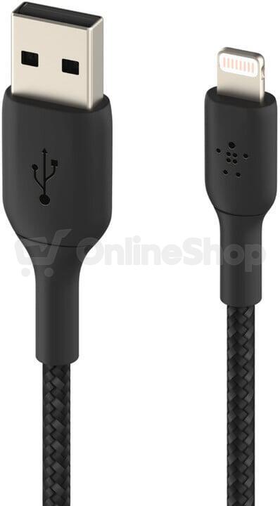 Belkin kabel oplétaný USB-A - Lightning 15cm, čern (CAA002bt0MBK)