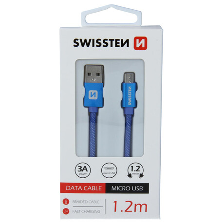 DATOVÝ KABEL SWISSTEN TEXTILE USB / MICRO USB 1,2 M MODRÝ
