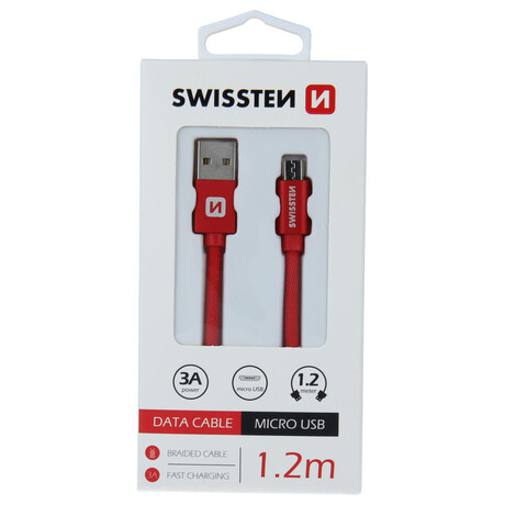 DATOVÝ KABEL SWISSTEN TEXTILE USB / MICRO USB 1,2 M ČERVENÝ