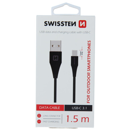 DATOVÝ KABEL SWISSTEN USB / USB-C ČERNÝ 1,5M (9mm)