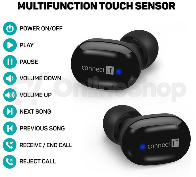 CONNECT IT True Wireless SensorTouch sluchátka do uší s mikrofonem, ČERNÁ (CEP-7100-BK)