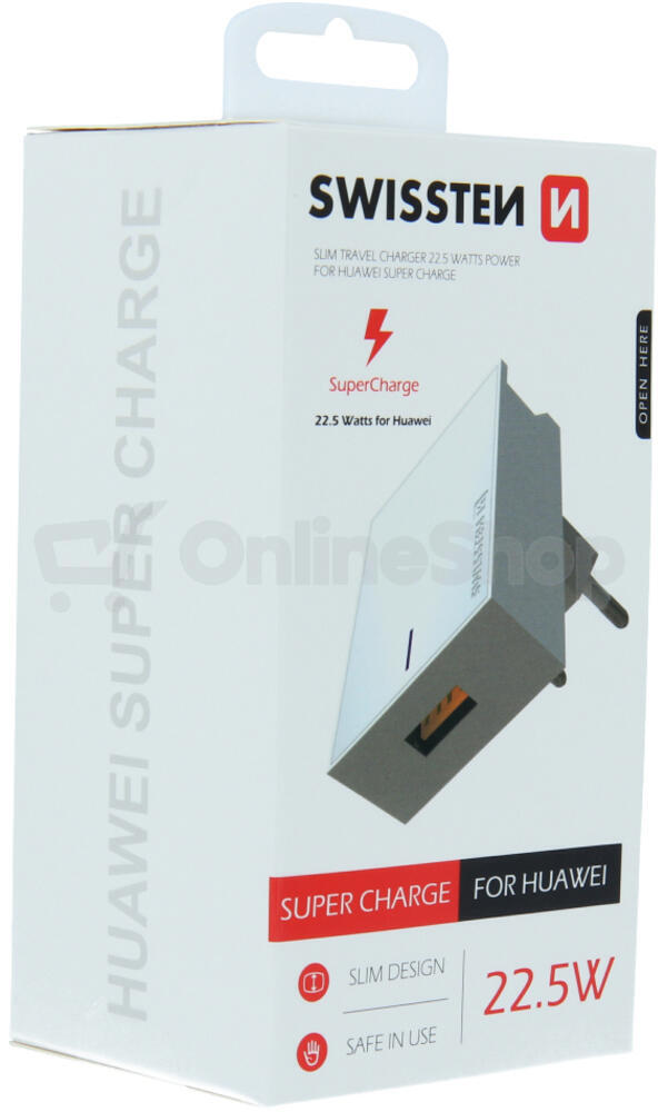 SWISSTEN SÍŤOVÝ ADAPTÉR 1x USB-A 22,5W, SUPER CHARGE BÍLÝ