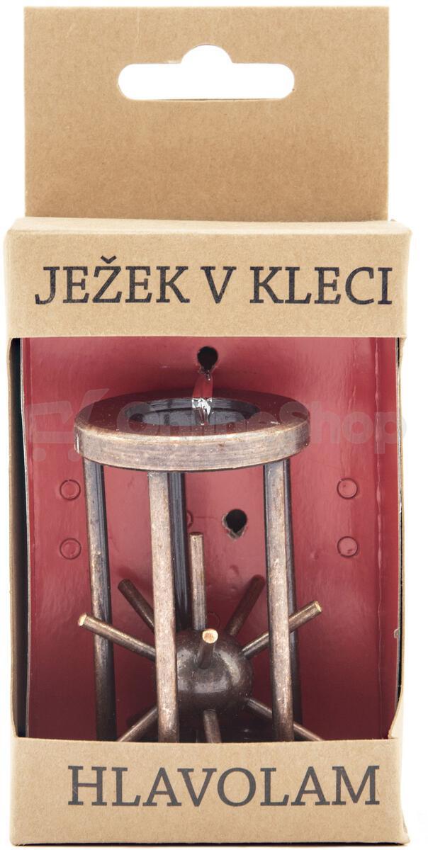 Hlavolam Teddies ježek v kleci, kovový hnědý, 4,5x7,5cm