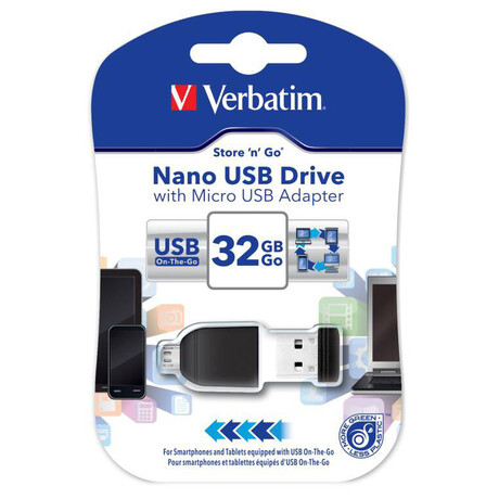 VERBATIM Flash disk Store 'n' Stay NANO/ 32GB/ USB 2.0 + OTG adaptr/ ern (foto 1)