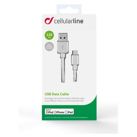 USB datový kabel CellularLine s konektorem Lightning, MFI, bílý