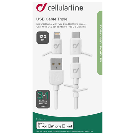 CellularLine se temi adaptry Lightning + Micro USB + USB-C, bl (foto 1)