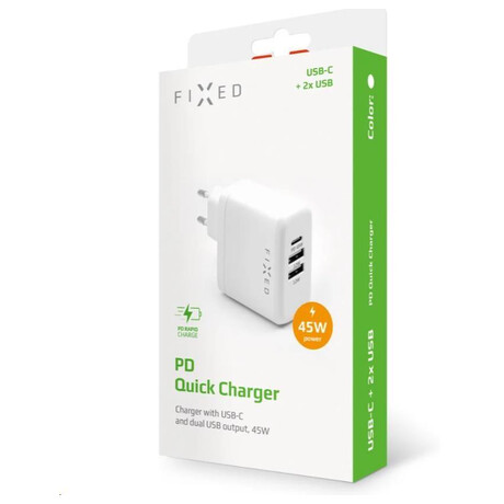 FIXED s&nbsp;USB-C a&nbsp;2xUSB výstupem, podpora PD, 45W, bílá (foto 4)