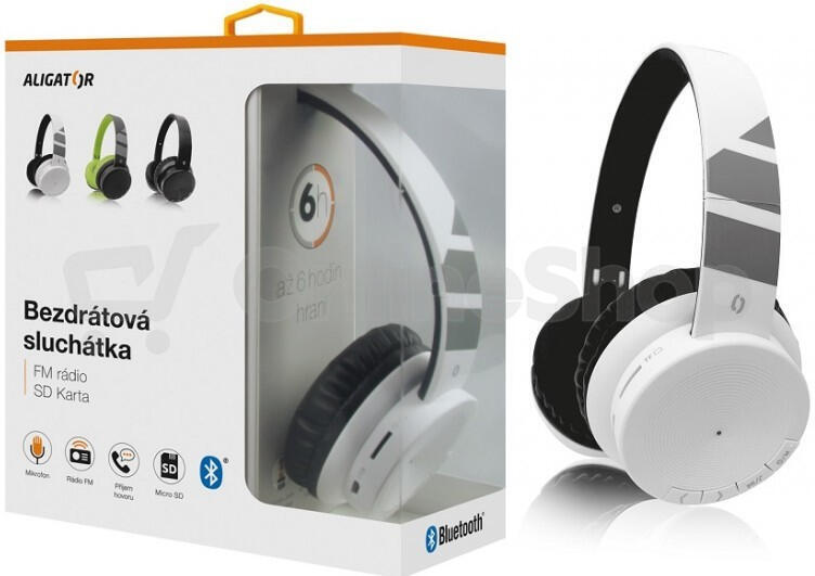 Bluetooth sluchátka ALIGATOR AH02, FM, SD karta, bílá