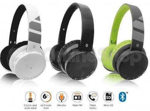 Bluetooth sluchátka ALIGATOR AH02, FM, SD karta, bílá