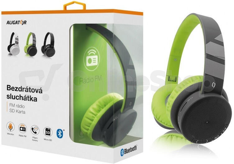 Bluetooth sluchátka ALIGATOR AH02, FM, SD karta, černo/zelená