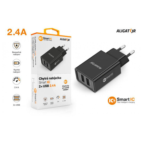 Aligator CD ALI s 2xUSB výstupem, 2,4A, smart IC, černá