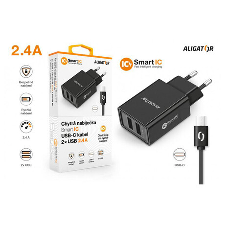 Aligator CD&nbsp;ALI USB-C 2xUSB výstup, 2,4A, smart IC, černá (foto 3)