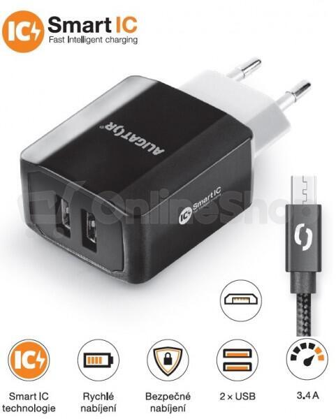 Aligator CD ALI MicroUSB 2xUSB výst. 3.4A, smart IC, černá