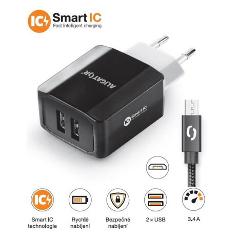 Aligator CD ALI MicroUSB 2xUSB výst. 3.4A, smart IC, černá