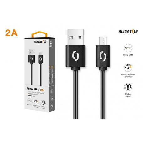 Datový kabel ALIGATOR 2A micro USB 1m, černý