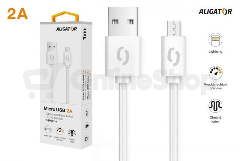 Datový kabel ALIGATOR 2A micro USB 1m, bílý