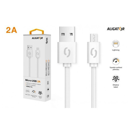 Datový kabel ALIGATOR 2A micro USB 1m, bílý