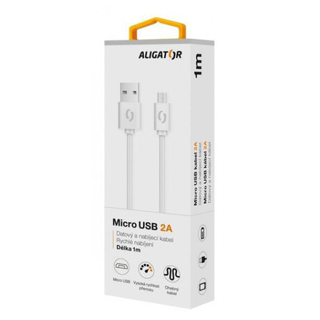 Datový kabel ALIGATOR 2A micro USB 1m, bílý