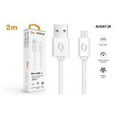 Datový kabel ALIGATOR 2A micro USB 2m, bílý