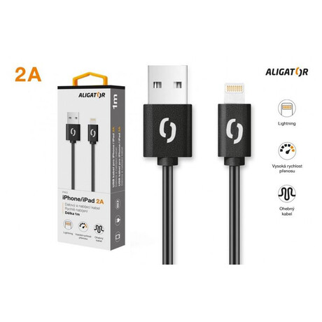 Datový kabel ALIGATOR 2A iPhone lightning 1m, černý