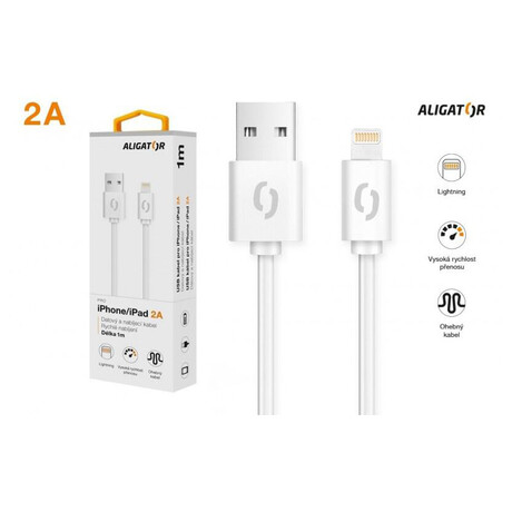 Datový kabel ALIGATOR 2A iPhone lightning 1m, bílý