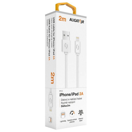 Datový kabel ALIGATOR 2A iPhone lightning 2m, bílý