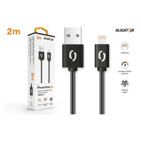 Aligator 2A&nbsp;iPhone lightning 2m, černý (foto 2)